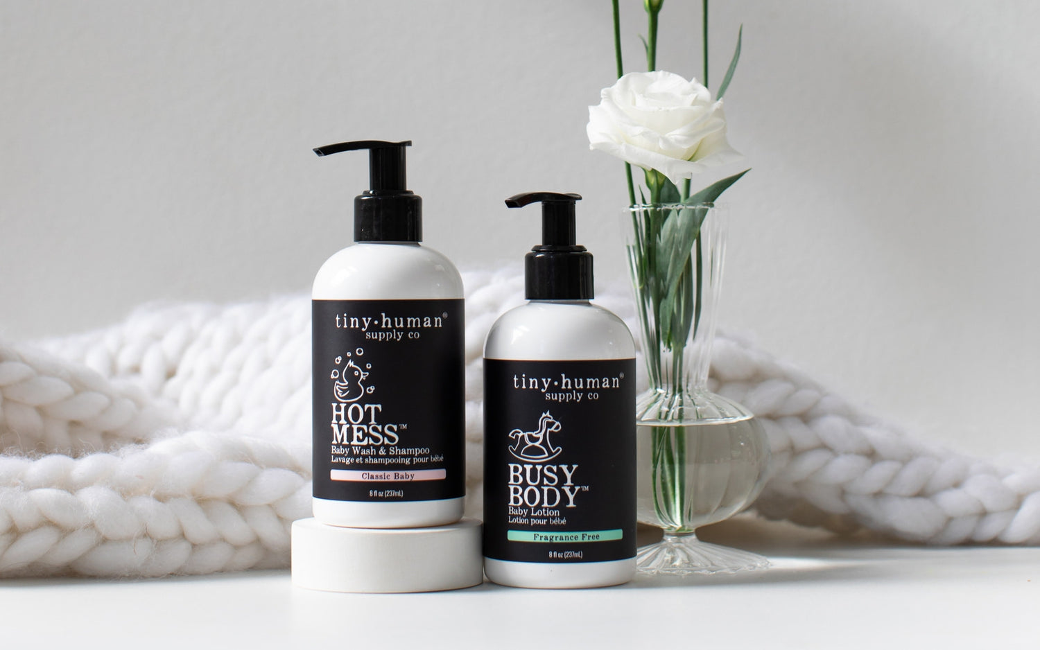 tiny human supply hot mess baby wash and busy body baby lotion