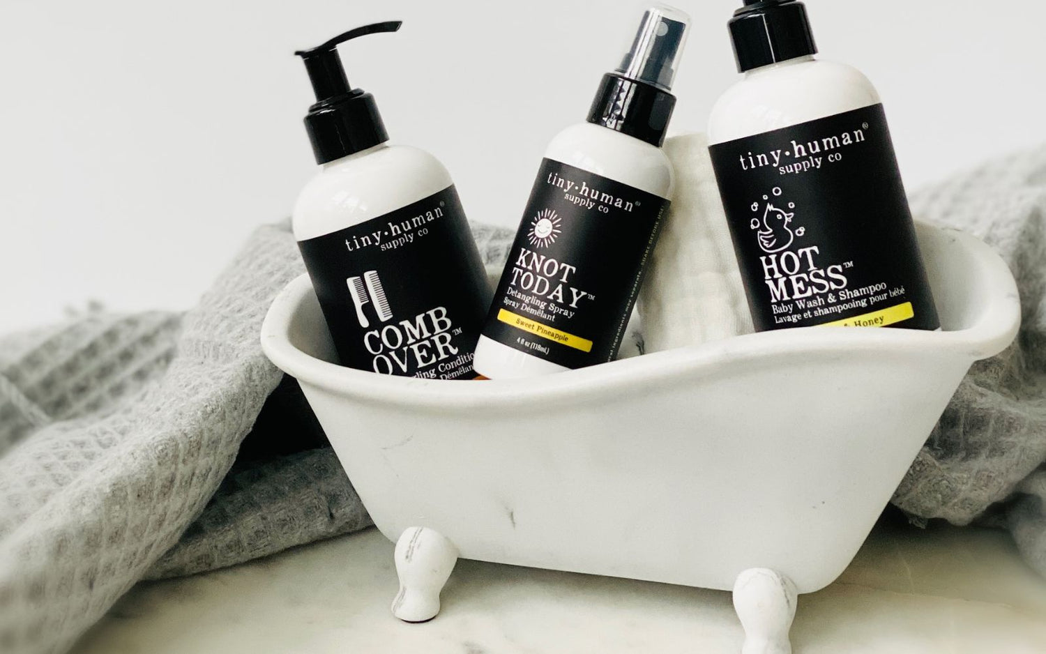 tiny human supply skin and hair care products for baby in bath